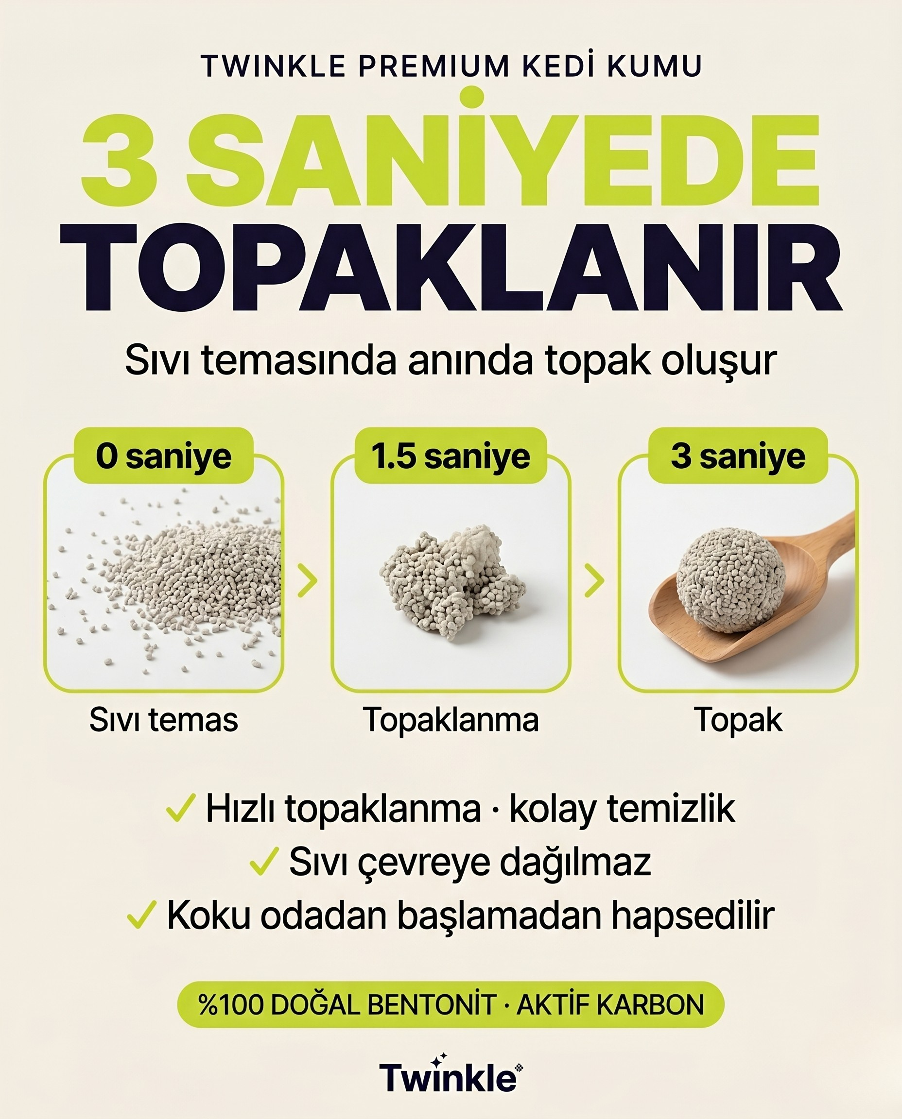 Aktif Karbonlu Bentonit Kedi Kumu 10 L – Süper Topaklanan, %100 Doğal ve Yüksek Koku Kontrolü - 4