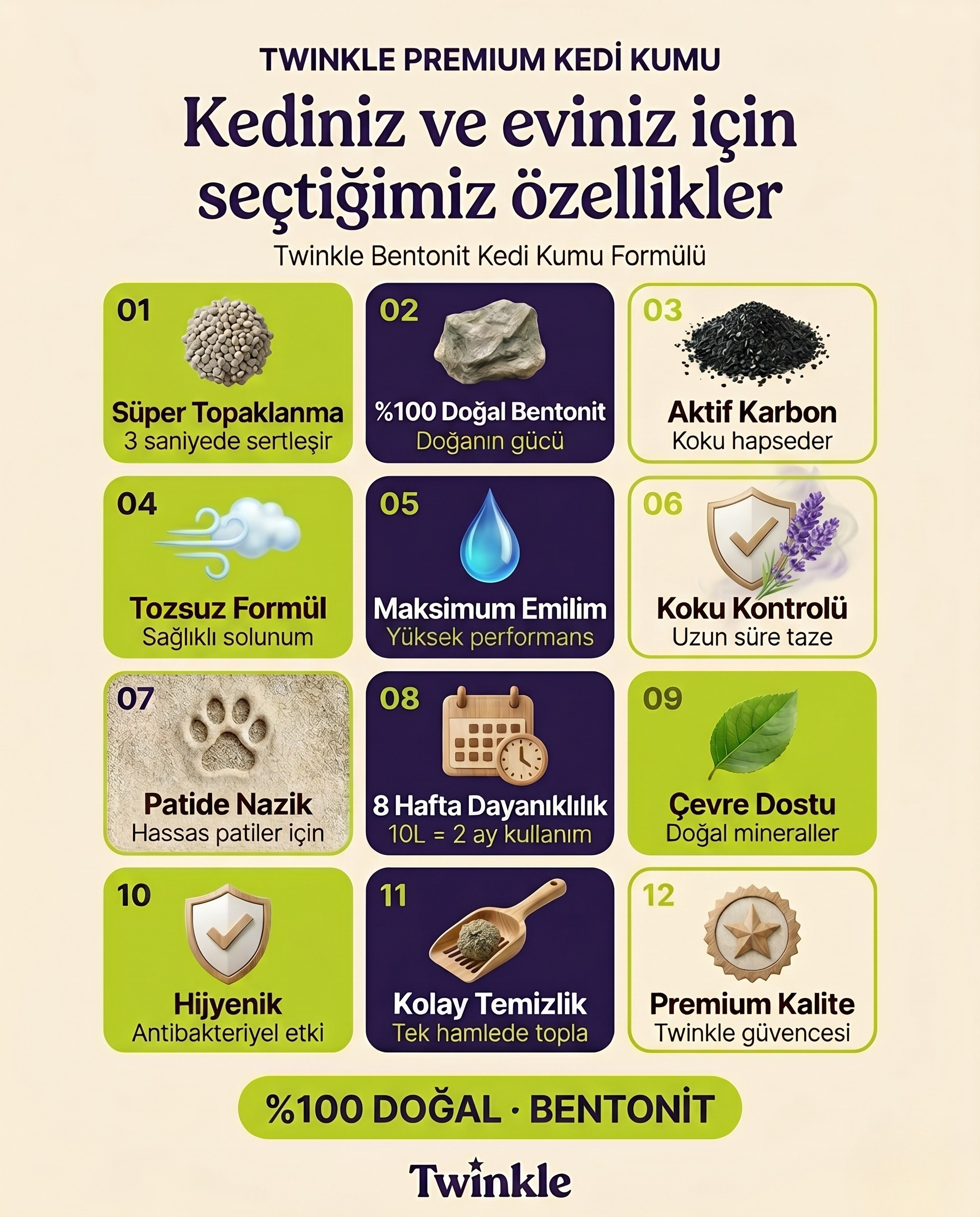 Aktif Karbonlu Bentonit Kedi Kumu 10 L – Süper Topaklanan, %100 Doğal ve Yüksek Koku Kontrolü - 7