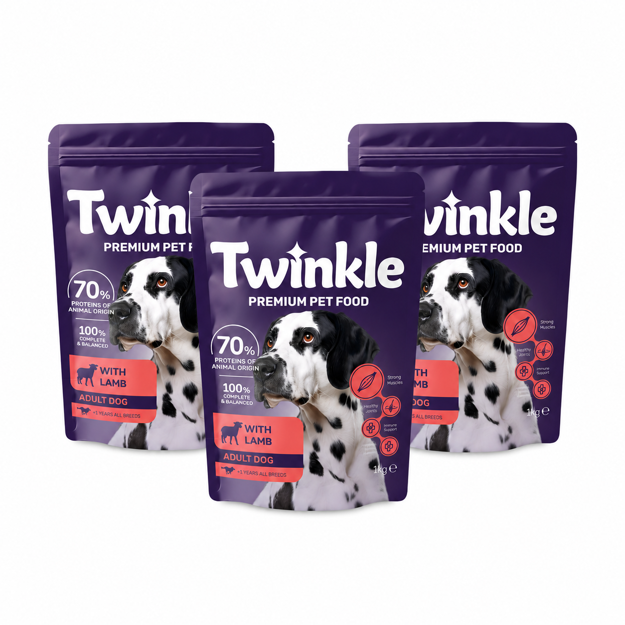 Lamm-Trockenfutter für Erwachsene Hunde 1 kg x 3 Vorteilspaket