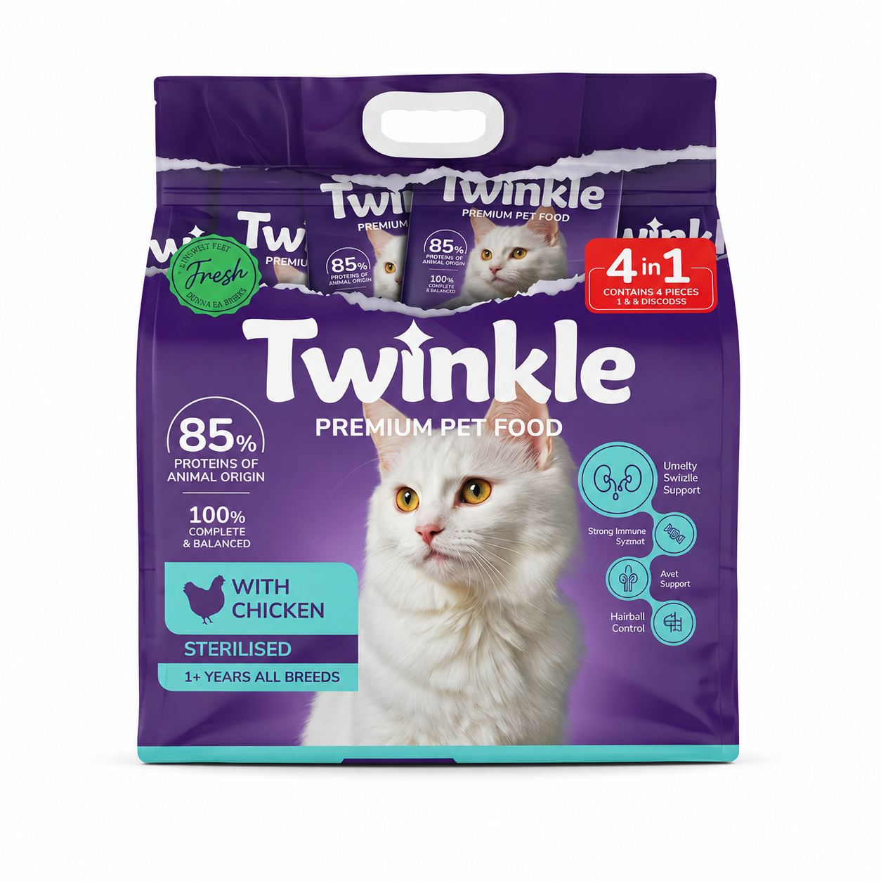 Twinkle Katzenfutter mit Huhn für Kastrierte Katzen 4 kg (4 in 1)